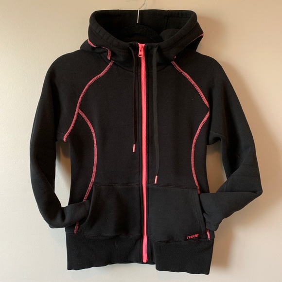 Aritzia Tops - Aritzia TNA Black with hot pink zip up hoodie